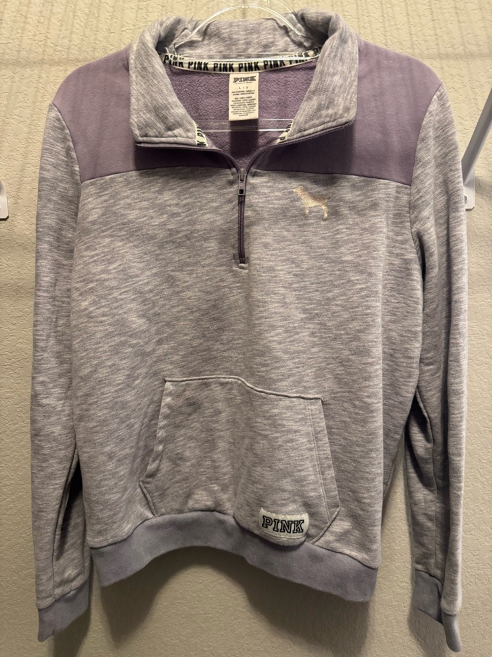 PINK Victoria's Secret Heather Gray and Lavender Half-Zip Pullover